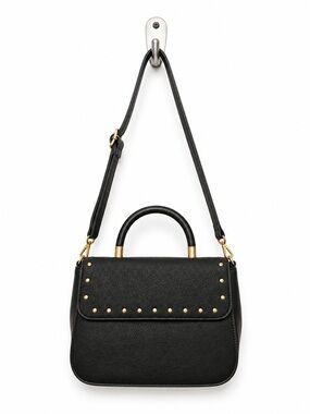 Black/Gray Stud-Accent Top Handle Shoulder Bag